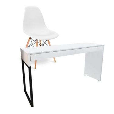 Imagem de Kit Mesa Para Computador Desk Branco Com Cadeira Eiffel Charles Eames