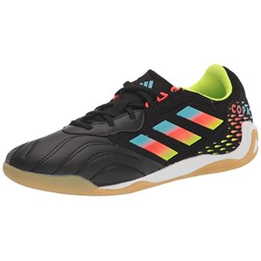 Imagem de adidas Tênis de futebol unissex Copa Sense.3 para ambientes internos, Preto/ciano brilhante/amarelo solar Team, 10 Women/10 Men