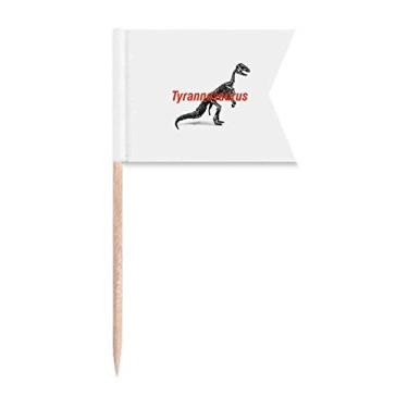 Imagem de Bandeiras de palito de dente de esqueleto de tiranossauro Rex em forma de corpo para marcação de bolo de festa, prato de queijo