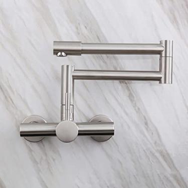 Imagem de Torneira de enchimento de panela de parede dobrável torneira de cozinha água quente e fria rotativa bica dupla dobrável torneira de pia aço inoxidável, A