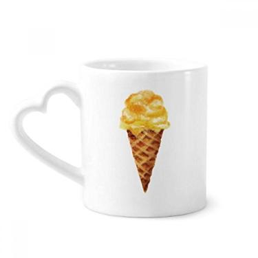 Imagem de Caneca amarela de aquarela de sorvete doce café cerâmica copo de coração de vidro