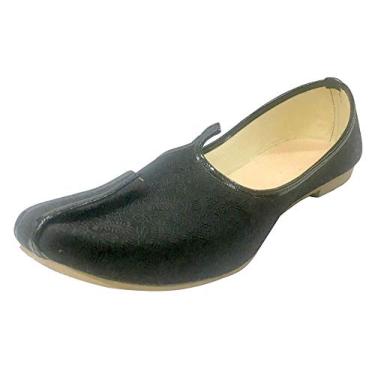 Imagem de Step n Style Tênis masculino preto tradicional jutti paquistanês Sherwani sapatos étnicos Joti, Preto, 44
