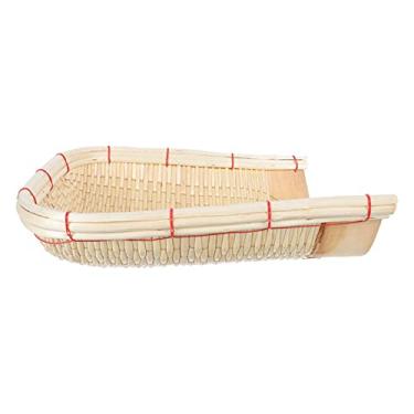 Imagem de Cabilock Bandeja tradicional feita à mão de vime de vime de ratã, bandeja de madeira para servir cestas de cozinha para pão, frutas e vegetais