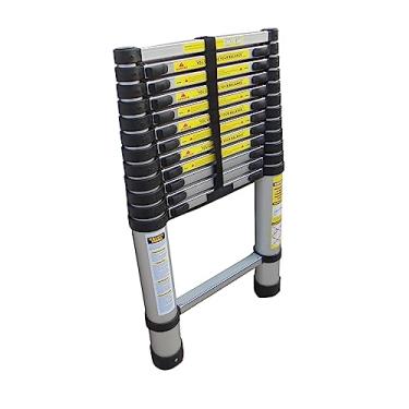 Imagem de Escada Telescópica de Alumínio 12 Degraus de 3,8 Metros, Resistente, Sapatas Anti-Deslizante, Travas nos degraus, Fácil de Guardar.