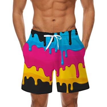 Imagem de Short masculino praia masculino moda verão casual respirável malha estampada shorts de praia calças de praia masculino calção de banho, Rosa, XX-Large