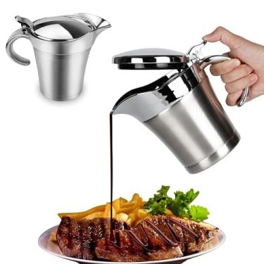 Imagem de Molheira térmica dupla de 750 ml, jarra de aço inoxidável com tampa articulada, pote de molho para bife de grande capacidade para molho ou creme no dia de Ação de Graças