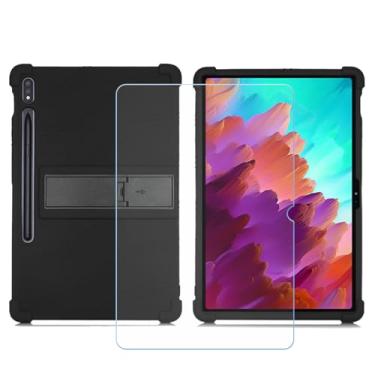 Imagem de LCEHTOGYE Capa para Lenovo Tab P12 + película protetora de tela de vidro temperado, capa protetora de TPU (poliuretano termoplástico) macio com absorção de choque para Lenovo Tab P12 (12,7 polegadas) - Preto