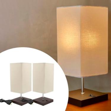 Imagem de Kit 2 Abajur luminária de Mesa Clássico Quadrado Marrom de alumínio Com Interruptor Com Cúpula bege Ref 49 Decoração Casa e Sala, Escritório, Quarto, cama