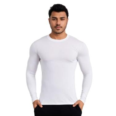 Imagem de Camisa Camisetas Manga Longa Térmica Masculina Segunda Pele Proteção Uv (GG, Branco)