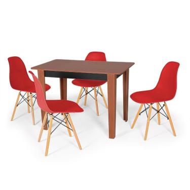 Imagem de Conjunto Mesa de Jantar Retangular Delta Cherry 110x68cm com 4 Cadeiras Eames Eiffel - Vermelho