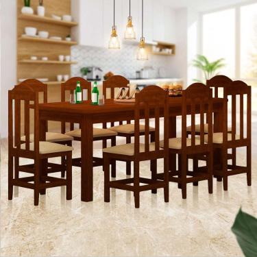 Imagem de Mesa de Jantar 8 Lugares em Madeira Maciça - Castanho