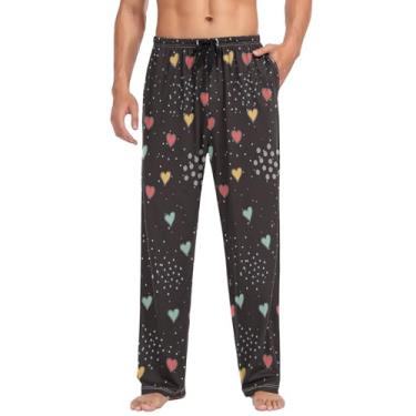 Imagem de linqin Calça de pijama masculina confortável de algodão macio calças de dormir coração abstrato pijama, Coração abstrato, P