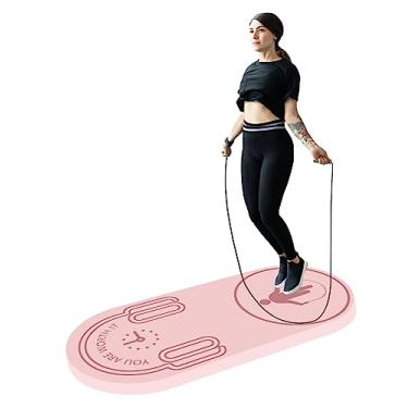 Imagem de LERYG Tapete de corda de pular 8/20/30 mm Tapete de exercícios fitness durável, antiderrapante, tapetes de treino com corda de pular e bolsa de transporte para piso de academia em casa em rosa (139,7 cm x 61 cm)