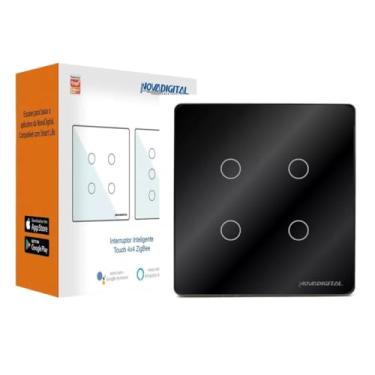 Imagem de Interruptor inteligente Zigbee 3.0 Touch 4 Botões preto Novadigital by Tuya
