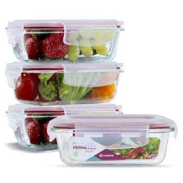 Imagem de Conjunto Kit 4 Potes Vidro Hermético Marmita Fitness 370ml (Vermelho)