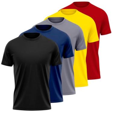Imagem de Kit 5 Camisetas Dry Fit Masculina Lisas Básica Tradicional (M, Preto, Azul, Cinza, Amarelo, Vermelho)