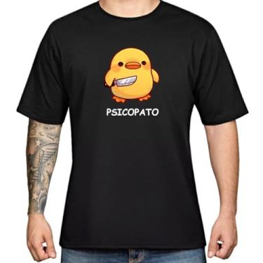 Imagem de Camiseta Masculina Pato Psicopato Meme Internet Detetive Camisa 100% Algodão Premium (BR, Alfa, GG, Regular, Preto)