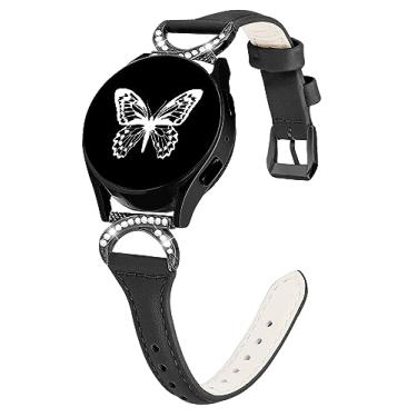 Imagem de Watbro Pulseira de couro compatível com Samsung Galaxy Watch 6 Classic de 43 mm e 47 mm/Galaxy Watch 5/4 de 40 mm e 44 mm/Active 2, pulseira de couro fina de 20 mm para Galaxy Active 2 de 40 mm e 44