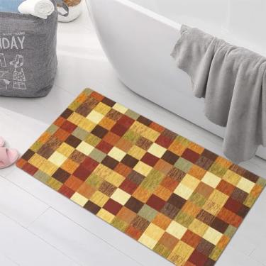 Imagem de Griclner Tapete de banheiro antiderrapante, tapete de banho xadrez de cor vermelha extra absorvente para banheiro, tapete de banho de pedra de lavagem à máquina, tapete de banho seco rápido sólido