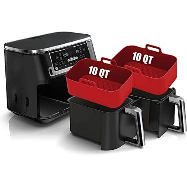 Imagem de Forros de silicone para fritadeira Air Fryer 10 litros para Ninja DZ401/DZ550/DZ302 Foodi DualZone XL, 2 cestos, 2 peças, reutilizáveis, acessórios de substituição para fritadeira de ar Ninja/Cosori