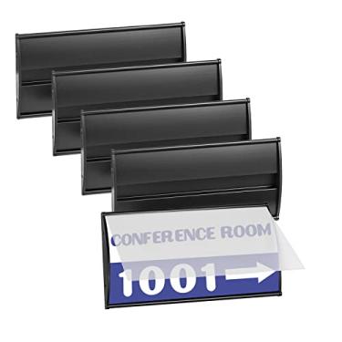 Imagem de Conjunto de 5 – Suporte de placa de nome de alumínio preto resistente e elegante, suporte curvo para porta de escritório com fita adesiva, 20 x 10 cm - filme plástico incluído, inserções de papel não