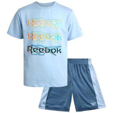 Imagem de Reebok Conjunto de shorts ativos para meninos - camiseta de manga curta e shorts de ginástica - conjunto casual de verão para meninos (8-12), Azul claro, 8