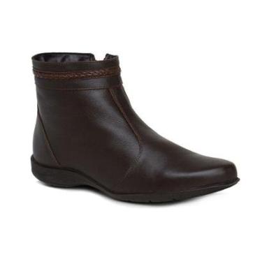 Imagem de Bota Feminina Cano Curto Cafe Em Couro Rasteira 1083-Feminino