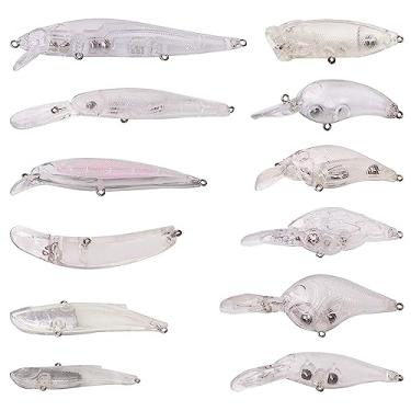 Imagem de Iscas de pesca sem pintura Crankbait Blanks Kit de iscas duras com olhos 3D Kit de fabricação de iscas de pesca em branco Lipless Crankbait Minnow Popper Jerkbait VIB Clear Bodies