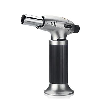 Imagem de HB1 Tocha de butano, maçarico de cozinha com trava ajustável, chama, recarregável, metal reto para churrasco, suprimentos de solda, preto