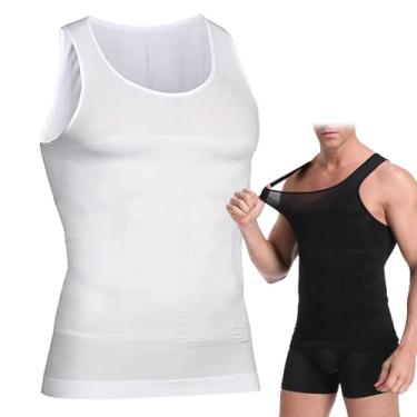 Imagem de POOULR Modelador corporal masculino, colete modelador corporal emagrecedor, camisa de compressão masculina, colete modelador corporal, 1 peça, branco, GG