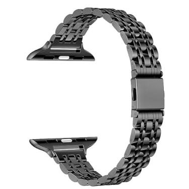 Imagem de MaKTech Pulseira de Aço Inoxidável Feminina com Sete Peças Pulseira de Metal de 14mm para Apple Watch 10/9/Ultra 2/SE/8/7[2024] (46mm/45mm/44/49mm,Esbelto-Preto)