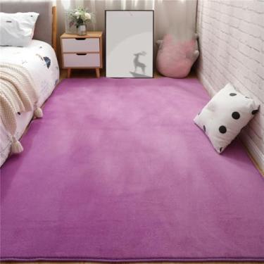 Imagem de Tapete de cor sólida para decoração de casa, tapete curto de pelúcia para sala de estar, tapete de chão para quarto infantil, almofada de encaixe para crianças, roxo, 140 x 200 cm, 55 x 78 p