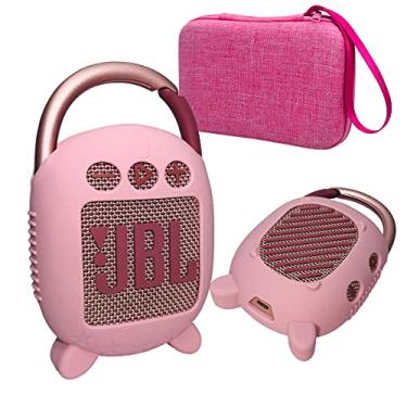 Imagem de JCHPINE Estojo rígido de transporte e capa de silicone para alto-falante Bluetooth portátil JBL Clip 4, estojo protetor de viagem para acessórios de alto-falante JBL Clip 4 (rosa)
