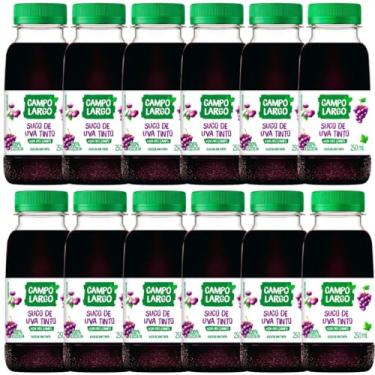 Imagem de Kit 12x Suco De Uva Tinto Campo Largo Garrafa 250 Ml Natural Sem Glúten Sem Conservante Fardo