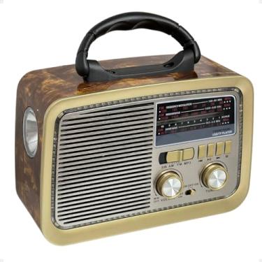 Imagem de Rádio Am Fm Retro Vintage Recarregável Bivolt Pilha Tomada e Bateria Lanterna (Marrom madeira)