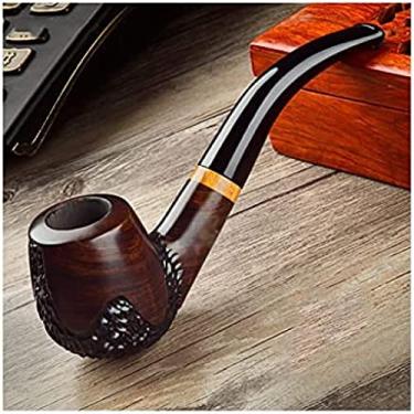 Imagem de Cachimbos de tabaco masculinos portáteis, cachimbo de madeira vintage esculpido à mão com filtro, Aldult curvo masculino, conjunto de cachimbos para fumantes, preto3,4,5x15cm