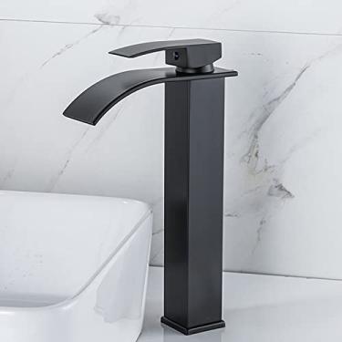 Imagem de IEEONCNON Torneira de Cachoeira para Pia de Banheiro, Preta, Aço Inoxidável, Água Quente e Fria, Alça Única, Curta (Alta)
