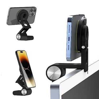 Imagem de SODI Suporte de câmera de continuidade para monitor de mesa e iMac compatível com iPhone Webcam com Mag-Safe para Mac e monitores, Mac OS Ventura, funciona para Facetime, visualização de mesa, preto