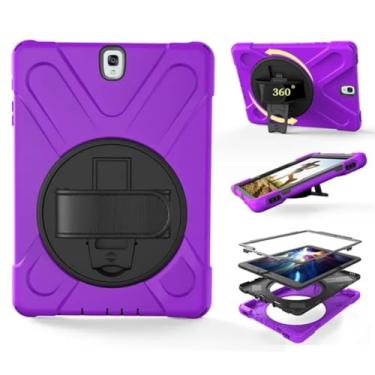 Imagem de Capa de silicone com suporte e alça de pulso giratória segura para crianças capa à prova de choque para Samsung Galaxy Tab S3 SM-T820 T825 9,7 polegadas + caneta (roxa)