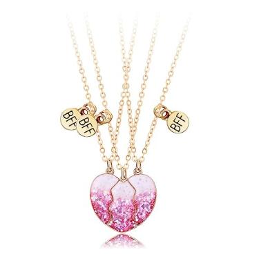 Imagem de Lezmoii Colar de Amizade para Melhor Amizade Colar Magnético Combinando Coração BFF para 3 Presentes de Amizade para Meninas, Metal, Sem Pedra Preciosa