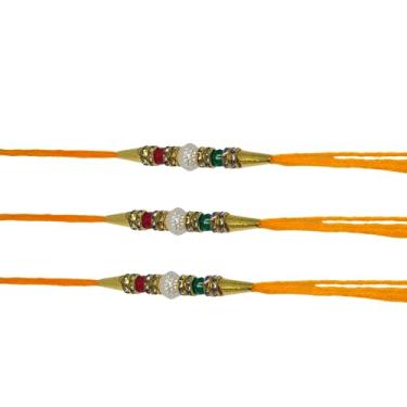 Imagem de WhopperIndia Conjunto de 3 pulseiras Rakhi Thread 8 diamantes Rakshabandonhan Rakhee tradicionais, Rakhi para o seu irmão, Design Rakhi para Rakhi Festival (multicolorido)