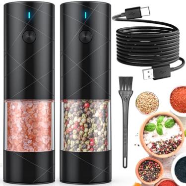 Imagem de Conjunto de 2 moedores elétricos de sal e pimenta recarregável por USB com luz LED quen...