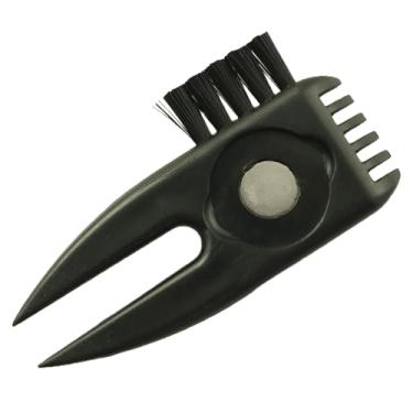 Imagem de YTgilo Escova de limpeza de garfo de golfe multifuncional 2 em 1 mini ferramenta de limpeza de bola de golfe 7 x 3,5 cm/2,75 x 1,37 polegadas limpador de ranhura de clube dentado de plástico preto