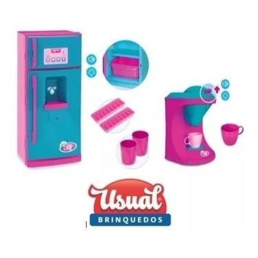 Imagem de Kit Brinquedo Infantil Geladeira E Cafeteira LeChef Cozinha