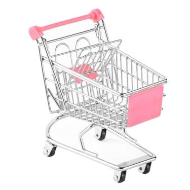 Imagem de Generic Mini carrinho de compras cesta de dramatização alimentos brinquedo supermercado carrinho de mão brinquedo mesa decoração ornamento bonito mini, Rosa