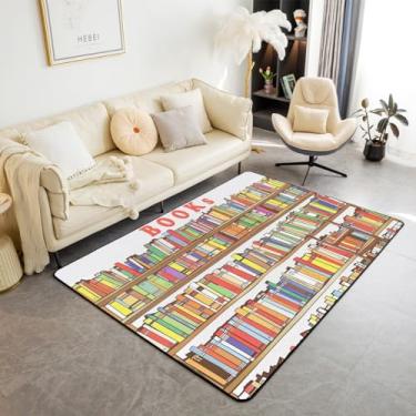 Imagem de Erosebridal Tapete de área de biblioteca 7 x 12 cm, tapete de estante de desenho animado moderno, tapete de coleção acadêmica antiderrapante, prateleira de livros, decoração de escada, tapete