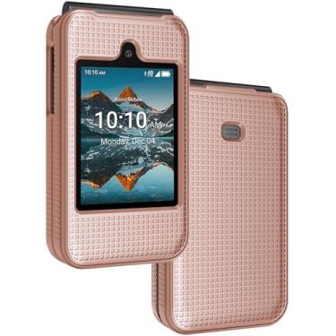 Imagem de Nakedcellphone Capa para Consumer Cellular Iris Easy Flip Phone/Boost Mobile Summit Flip 4G, Capa protetora rígida fina [anti-impressão digital, textura de grade] para SL006D (2024) - Rosa dourado