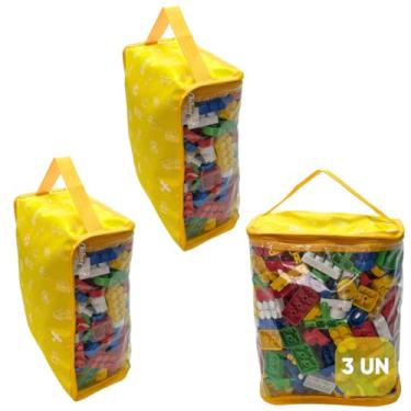 Imagem de Kit 3 Organizadores Brinquedos Criança Infantil Educativo Didático Blocos de Montar Carrinhos Boneca - M (Amarelo)