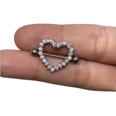 Imagem de Piercing Mamilo Coração Aço Cirúrgico com Pedras Zircônia - RaraSteel