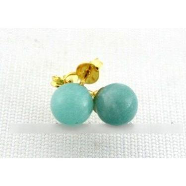 Imagem de Brinco Bolinha Pedra Amazonita Pino Tarracha Dourado